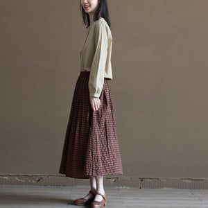 Chân váy linen retro lưng thun kẻ sọc caro - NU10021