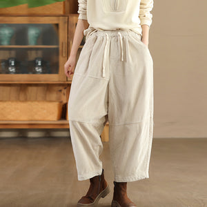 Quần baggy nhung tăm lưng thun dây rút ống rộng - Q071