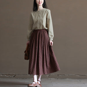 Chân váy linen retro lưng thun kẻ sọc caro - NU10021