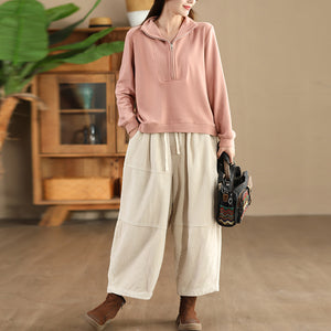 Quần baggy nhung tăm lưng thun dây rút ống rộng - Q071