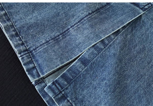Chân váy denim lưng thun thêu hoa lá hia túi ngang - NU10150