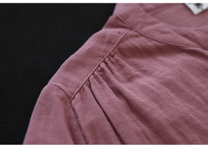 Áo sơ mi linen ngắn tay cổ đứng xẻ V một túi - NU8936