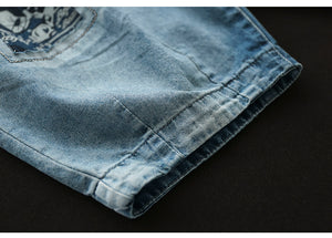 Quần baggy lửng denim lưng thun vá hình ảnh retro - NU8829