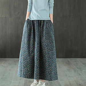 Chân váy chữ A retro lưng thun in hoa liti - NU9345