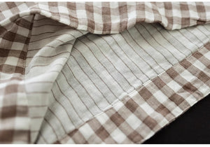 Áo T-shirt linen ngắn tay cổ đứng kẻ caro - NU8992