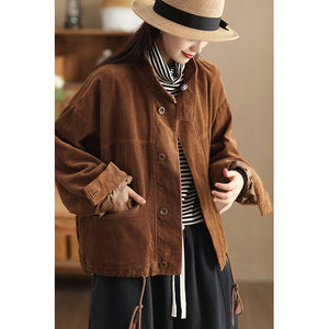 Áo khoác nhung retro dài tay cổ đứng dây rút - NU9557