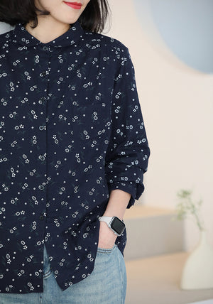 Áo sơ mi dài tay cổ pipi in hoa liti vạt mullet - NU9743