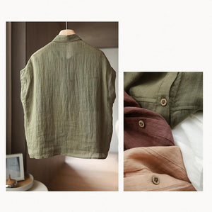 Áo sơ mi linen sát nách cổ đức hai túi vuông lớn đơn sắc - NU9051