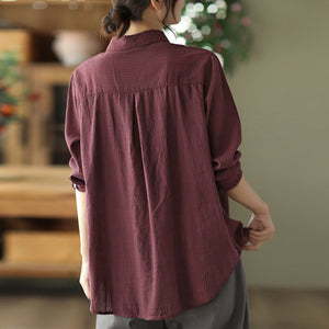 Áo sơ mi linen dài tay kẻ sọc đứng cổ pipi - NU4423