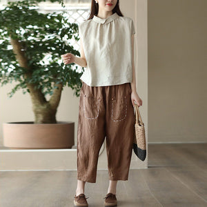 Áo sơ mi linen sát nách cổ pipi khuy cài sau - A746