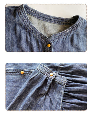 Đầm liền denim dài tay cổ trái tim khuy tròn - NU9793