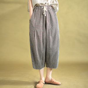 Quần baggy linen lửng lưng thun kẻ caro - NU10125