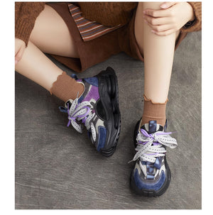 Giày da Sneaker retro sắc màu cột dây để bằng - OD1986