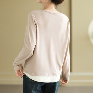 Áo T-shirt dài tay cổ V đính khuy kiểu hai lớp - NU9578