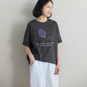 Áo T-shirt ngắn tay cổ tròn form dài in quả bóng - NU10035