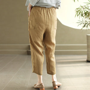 Quần baggy linen lửng lưng thun hai túi sau kiểu lệch - NU10299