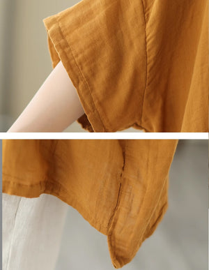 Áo T-shirt linen ngắn tay cổ tròn form rộng in hoa lá - NU8898