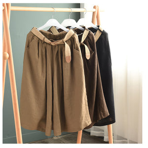 Quần baggy lửng linen lưng thun ống rộng kèm thắt lưng - NU8763