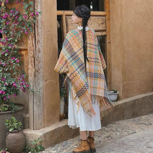 Áo khoác len cardigan kiểu khăn choàng hoa văn retro - NU9453