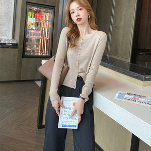 Áo khoác len tăm cardigan dài tay cổ tròn xẻ V - A164