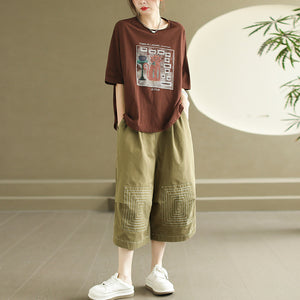 Quần baggy lửng lưng thun vá vòng soáy vuông - NU10339