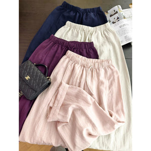 Quần baggy linen lưng thun dây rút ống đứng - Q279