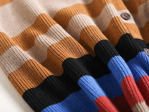 Áo khoác len đan cardigan dài tay cổ tròn kẻ sọc cầu vồng - NU9313