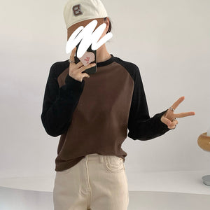 Áo T-shirt dài tay phối lệch màu cổ tròn - NU9582