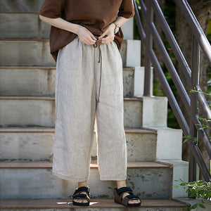 Quần baggy linen lưng thun dây rút ống suông - NU9977