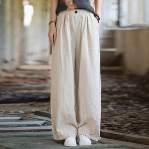 Quần baggy linen lưng thun ống rộng đính khuy - NU9818