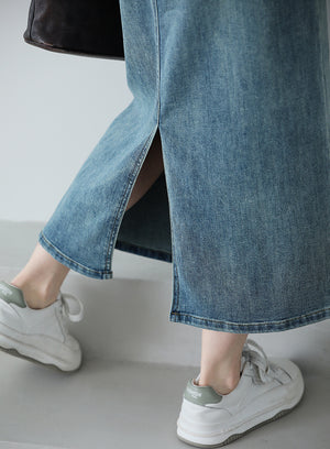 Chân váy denim lưng cao khuy cài xẻ tà sau - NU9932