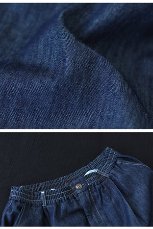 Chân váy denim lưng thun kiểu xẻ tà sau - V104