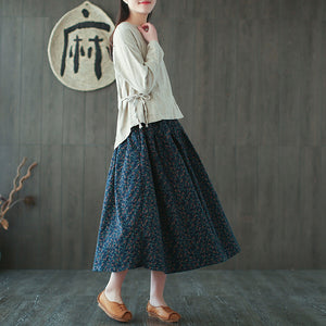 Chân váy chữ A retro lưng thun xếp ly in hoa liti - NU9880