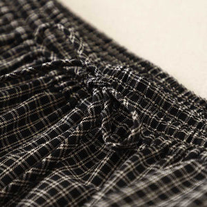 Quần baggy linen lưng thun kẻ caro ống rộng - NU9869