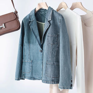 Áo khoác denim dài tay cổ vest một khuy - NU9223
