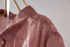 Áo sơ mi linen ngắn tay cổ pipi in hoa lá một túi nhỏ - NU8871