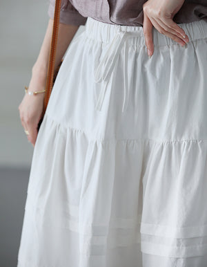 Chân váy linen lưng thun dây rút kiểu xếp tầng - NU10322