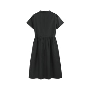 Đầm liền linen ngắn tay cổ đức chấm bi - NU10025