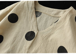 Áo T-shirt linen ngắn tay cổ V chấm bi - NU8683