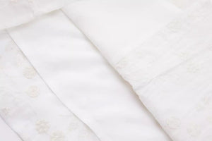 Đầm liền linen retro ngắn tay cổ đứng thêu hoa văn vạt lệch - NU9049