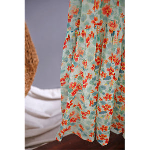 Đầm liền linen sát nách cổ tròn in hoa lá - NU8967