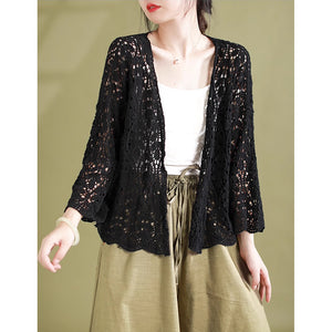 Áo khoác cardigan dệt kim dài tay thêu ren những chiếc lá - NU9009