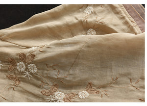 Áo sơ mi organza ngắn tay cổ tròn thêu hoa lá - A010