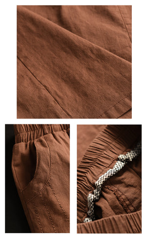 Chân váy linen lưng thun hai túi xẻ vạt sau - V077