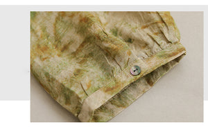 Áo sơ mi linen ngắn tay cổ V in màu nước một túi - NU10245