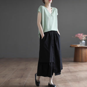 Chân váy linen lưng cao khuy cài kiểu xếp tầng - NU8951