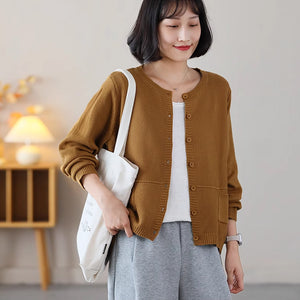 Áo khoác cardigan len đan dài tay cổ tròn hai túi vuông - NU9218