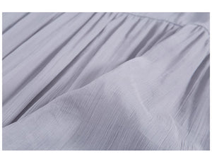 Đầm liền linen ngắn tay cổ tròn eo xếp ly đơn sắc - NU9038