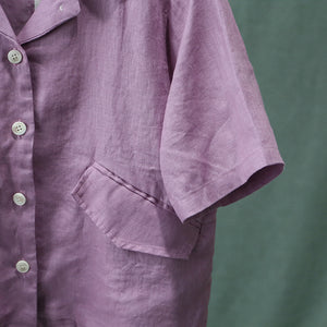 Áo sơ mi linen ngắn tay cổ vest hai túi chéo có nắp - NU8822