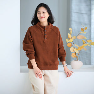 Áo T-shirt nỉ dài tay cổ đứng khuy bấm - NU9463